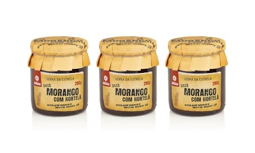 Erdbeer-Minze-Pfeffermarmelade - Packung mit 3 Gläsern zu je 280g - Süßer und frischer Geschmack - Ideal für Desserts und Frühstücke - Ohne Farbstoffe und Konservierungsstoffe von Quinta de Jugais