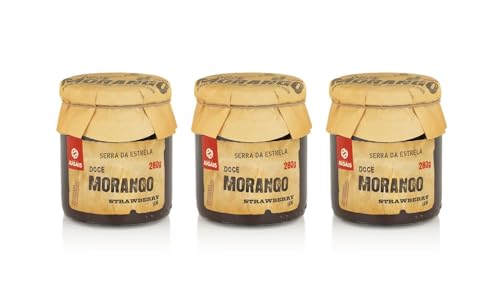 Erdbeermarmelade - Packung mit 3 Gläsern zu je 280g Ideal für Desserts und Frühstücke - Ohne Farbstoffe und Konservierungsstoffe - Gourmet-Produkt aus Portugal von Quinta de Jugais