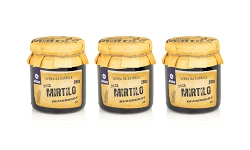 Heidelbeermarmelade - Packung mit 3 Gläsern zu je 280g - Süßer und traditioneller Geschmack - Ideal für Desserts und Frühstücke - Ohne Farbstoffe und Konservierungsstoffe von Quinta de Jugais
