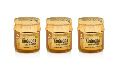 Kürbis-Mandel-Marmelade - Packung mit 3 Gläsern zu je 280g - Cremiger Geschmack und knusprige Textur - Ideal für Desserts und Frühstücke - Ohne Farbstoffe und Konservierungsstoffe von Quinta de Jugais