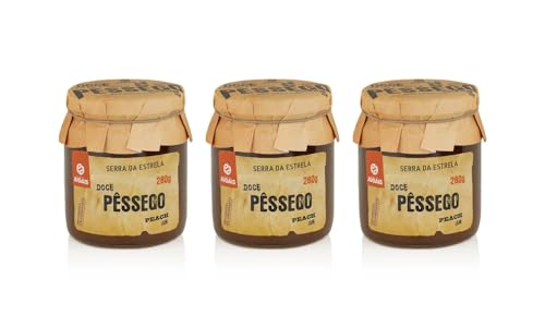 Pfirsichmarmelade - Packung mit 3 Gläsern zu je 280g - Frische und saftige Pfirsiche - Ideal für Desserts und Frühstücke - Ohne Farbstoffe und Konservierungsstoffe - Gourmet-Produkt aus Portugal von Quinta de Jugais
