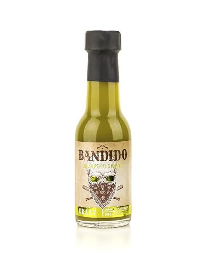 Scharfe Jalapeño Bandido Sauce - 100-ml-Flasche - Mexikanische Art Sauce - Hergestellt aus Jalapeño-Chilis, grünem Paprika und Gewürzen - Gourmet-Produkt aus Portugal von Quinta de Jugais