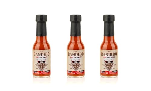 Scharfe Piri Piri Bandido Sauce - 3 Flaschen à 100 ml - Scharfe und sehr vielseitige Sauce - Hergestellt aus Piri-Piri Paprika, Gewürzen und Zitronenaroma - Gourmet-Produkt aus Portugal von Quinta de Jugais