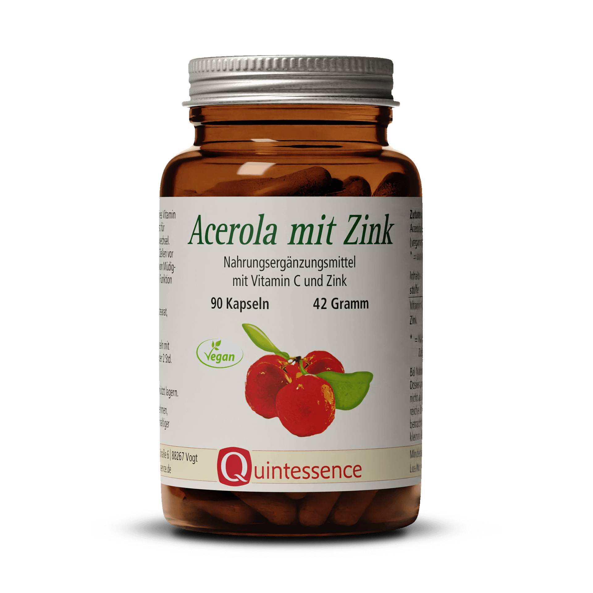 Acerola + Zink 90 Kapseln - 1 Kapsel deckt 75 Prozent des Tagesbedarfs an Vitamin C und Zink - Vegan - Quintessence von Quintessence