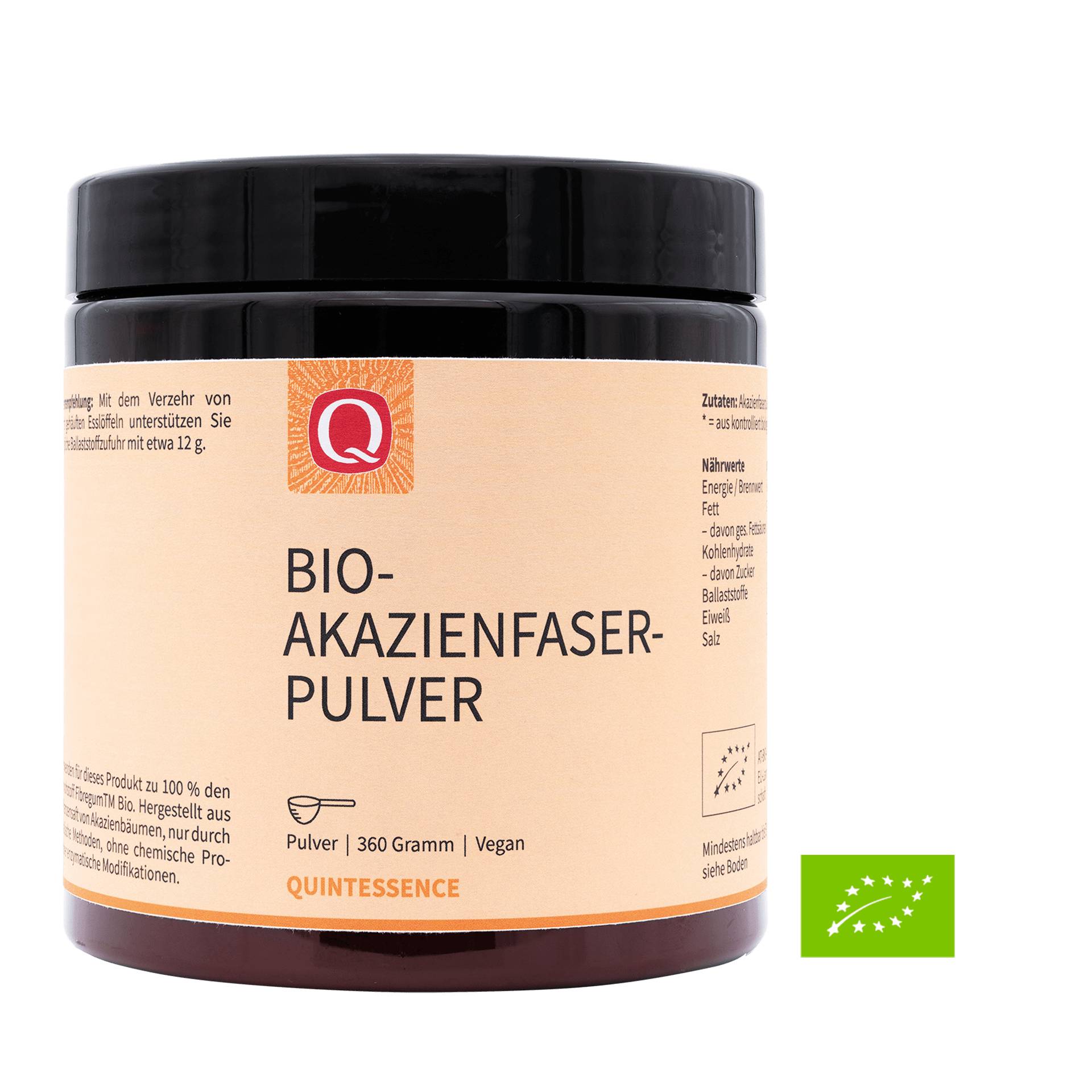 Akazienfaser Pulver Bio 360 g - Markenrohstoff FibregumTM - Ballaststoffreich - Natürlich - Vegan - Quintessence von Quintessence