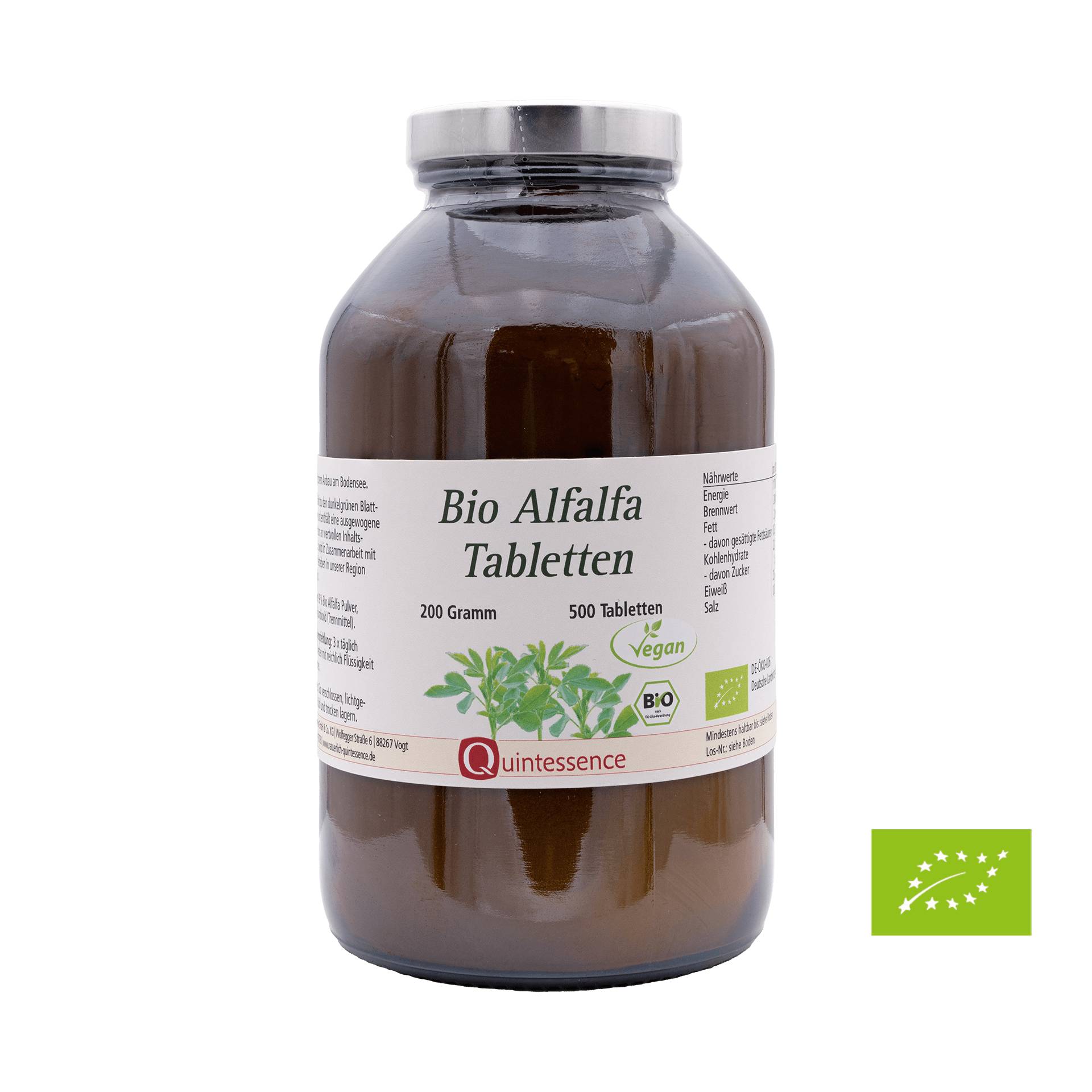 Bio Alfalfa Tabletten 500 Stück - Aus nachhaltigem Anbau in der Bodensee Region - Vegan - Quintessence von Quintessence