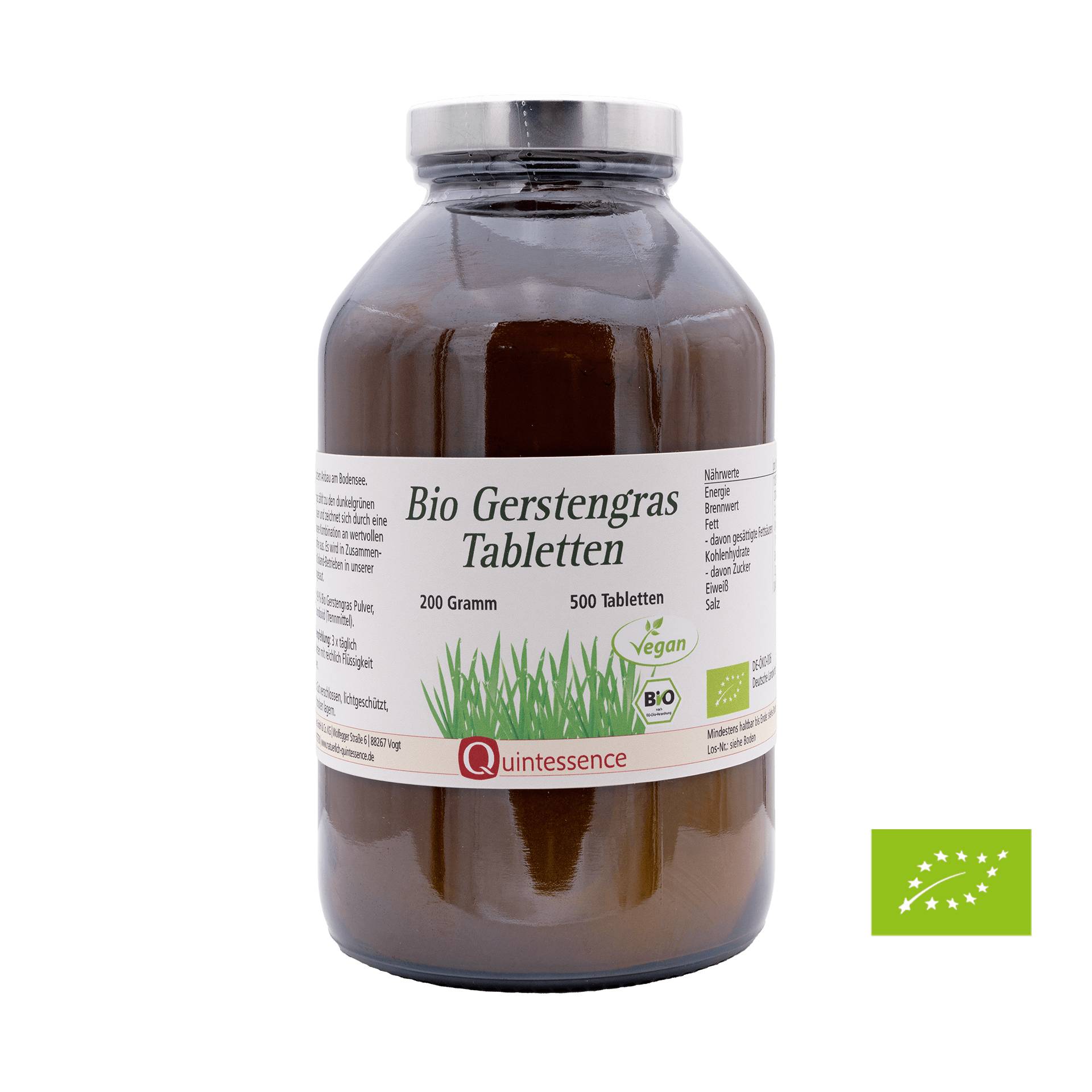Bio Gerstengras Tabletten 500 Stück - Aus nachhaltigem Anbau in der Bodensee Region - Vegan - Quintessence von Quintessence