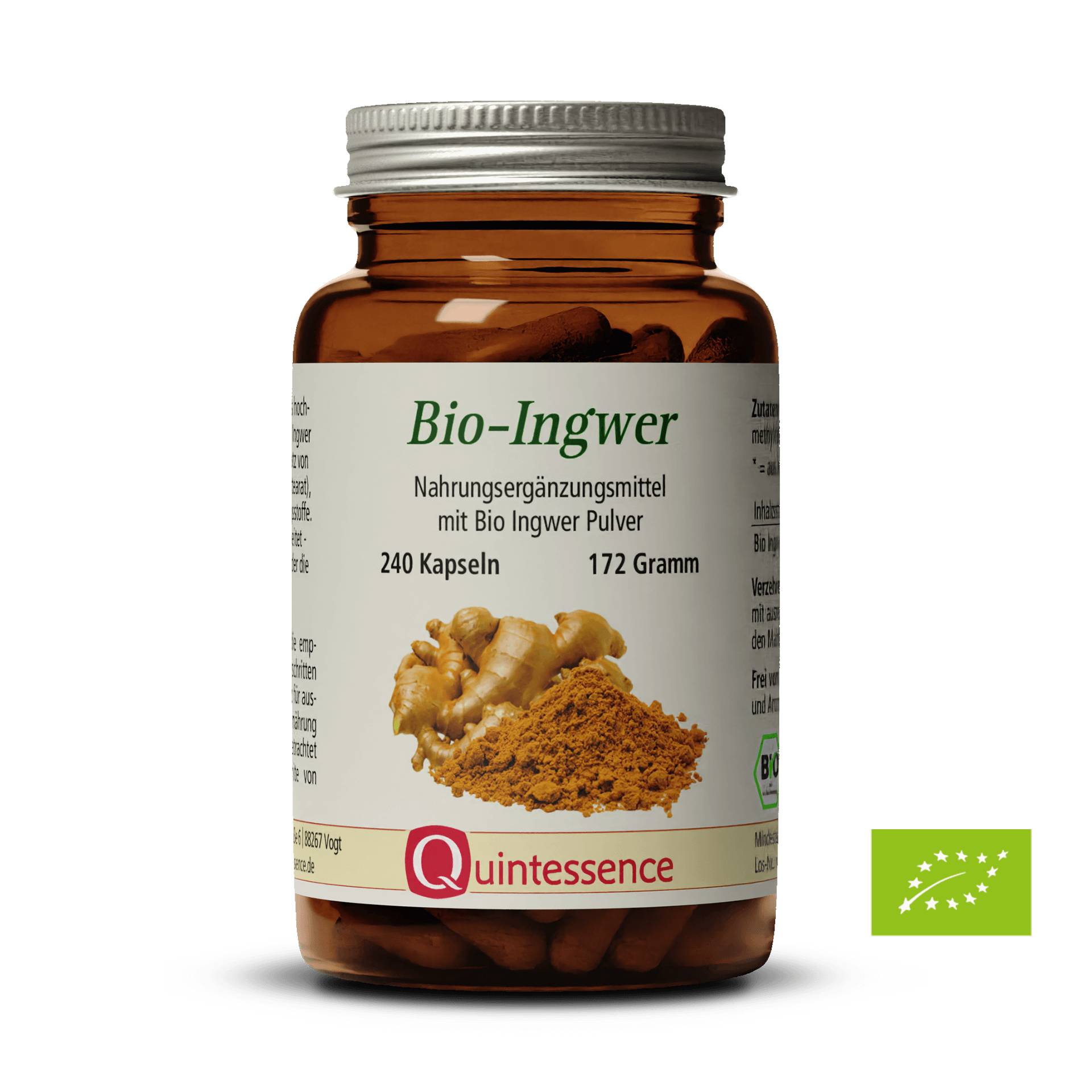 Bio-Ingwer 240 Kapseln - Hochdosiert 600 mg Bio Ingwer pro Kapsel - Vegan- Quintessence von Quintessence