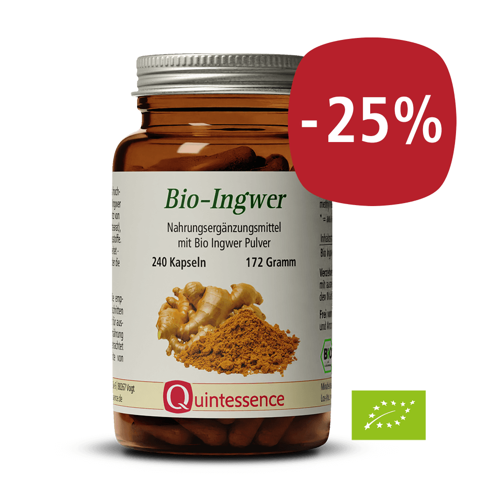 Bio-Ingwer 240 Kapseln - hochdosiert 600 mg Bio Ingwer pro Kapsel - vegan- Quintessence Bio-Ingwer 240 Kapseln - hochdosiert 600 mg Bio Ingwer pro Kapsel - vegan- Quintessence von Quintessence