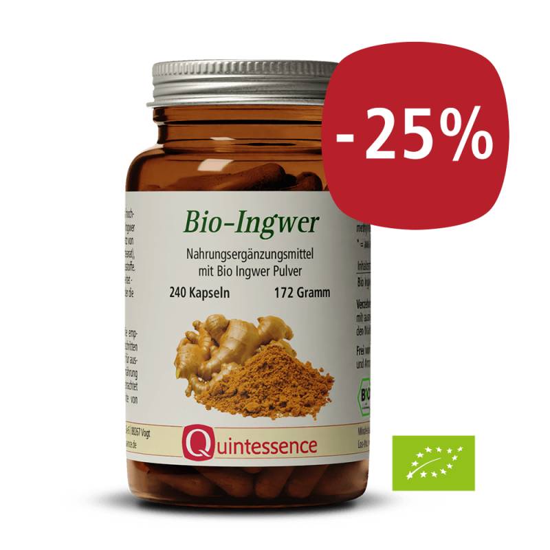 Bio-Ingwer 240 Kapseln - hochdosiert 600 mg Bio Ingwer pro Kapsel - vegan- Quintessence von Quintessence