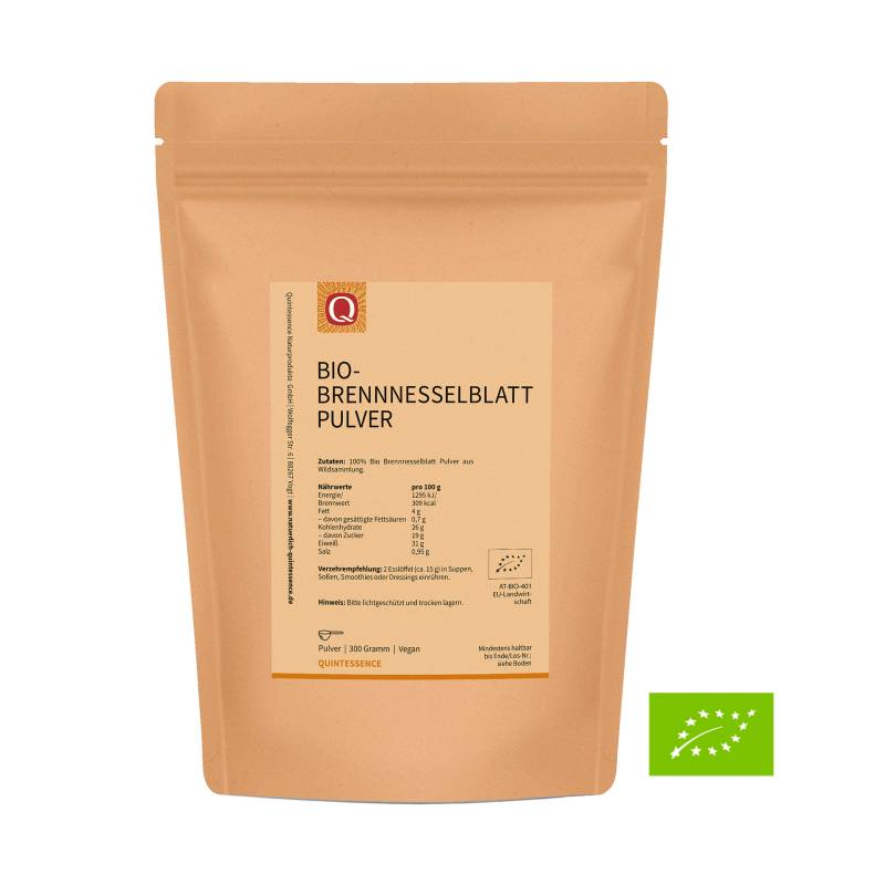 Brennnesselblatt Pulver 300 g - Aus Wildsammlung - Hoher Eiweißgehalt 31 g pro 100 g Pulver - Vegan - Quintessence von Quintessence