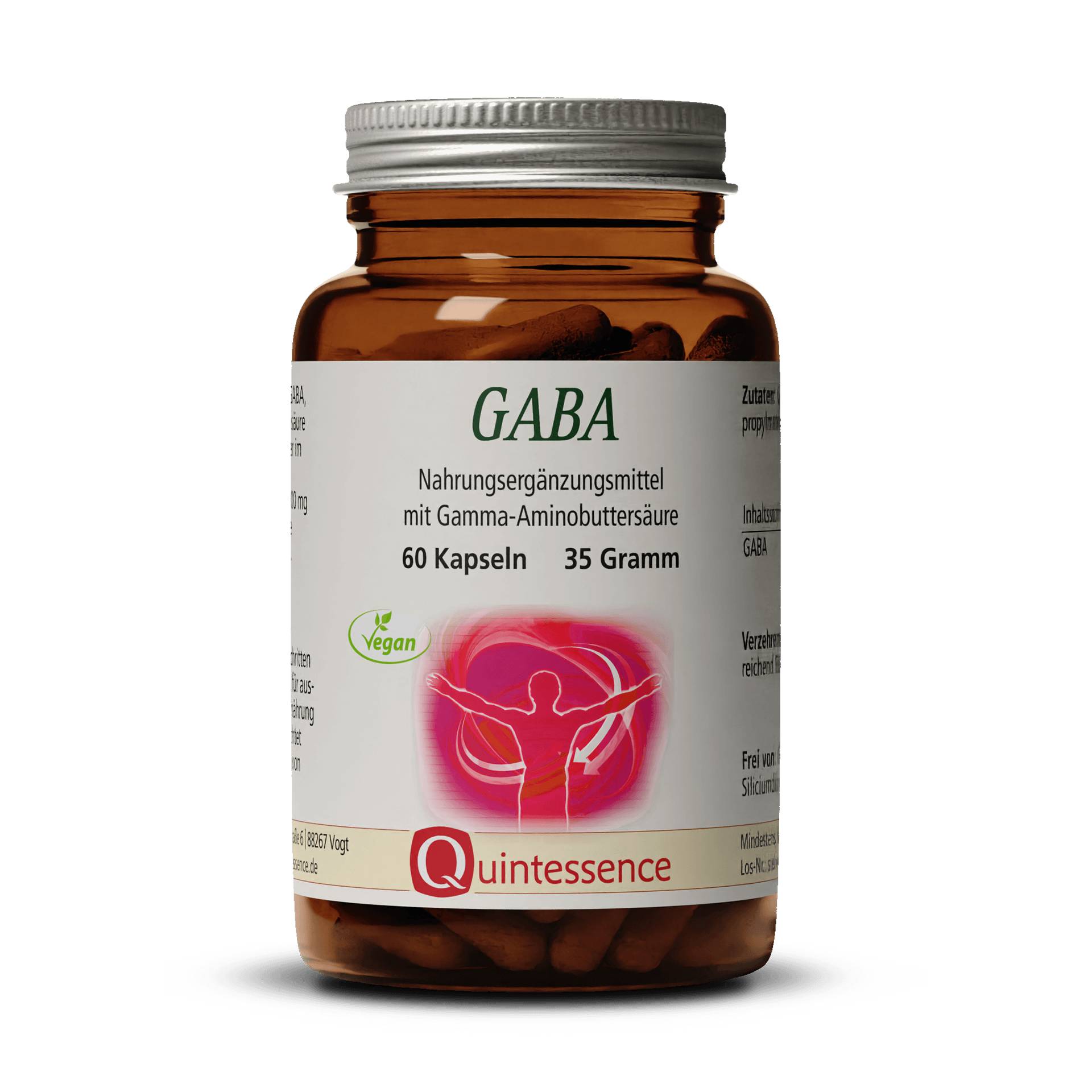 GABA 60 Kapseln - 500 mg reines GABA pro Kapsel - Mit Markenrohstoff AMINOFERMENT® GABA - Vegan - Quintessence von Quintessence