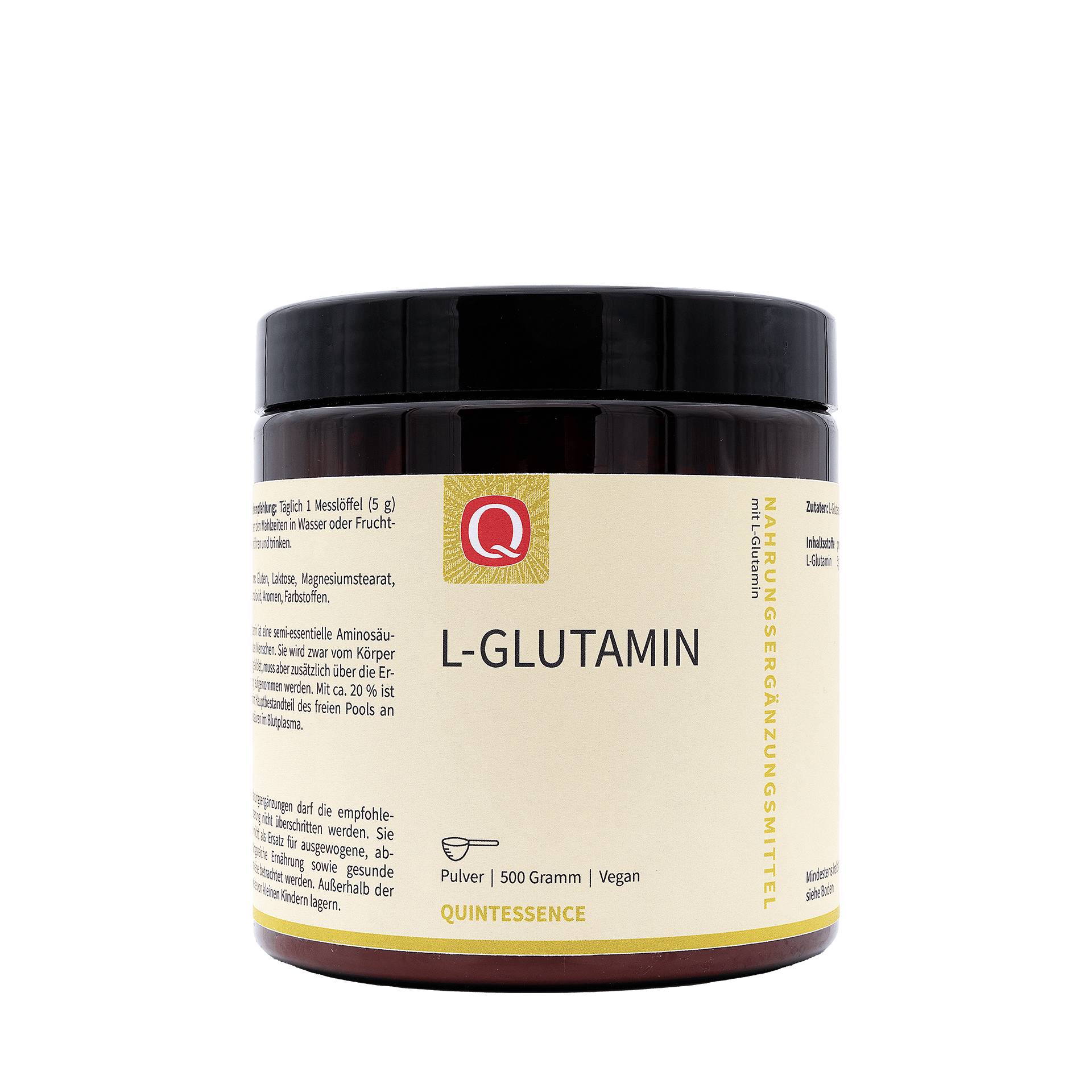 L-Glutamin 500 g Pulver - Aus rein pflanzlicher Quelle - Ohne Zusätze - Vegan - Quintessence von Quintessence