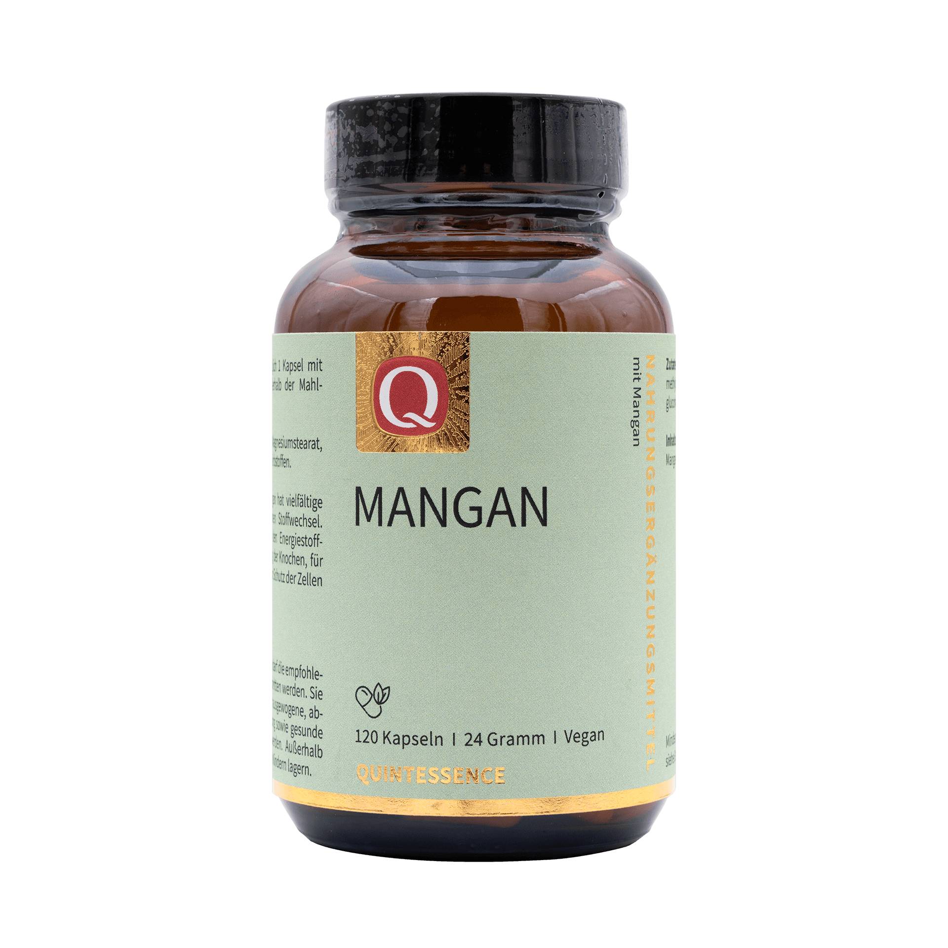Mangan 120 Kapseln - 5 mg Mangan als Mangangluconat pro Kapsel - 100 Prozent Reinstoffqualität - Vegan - Quintessence von Quintessence