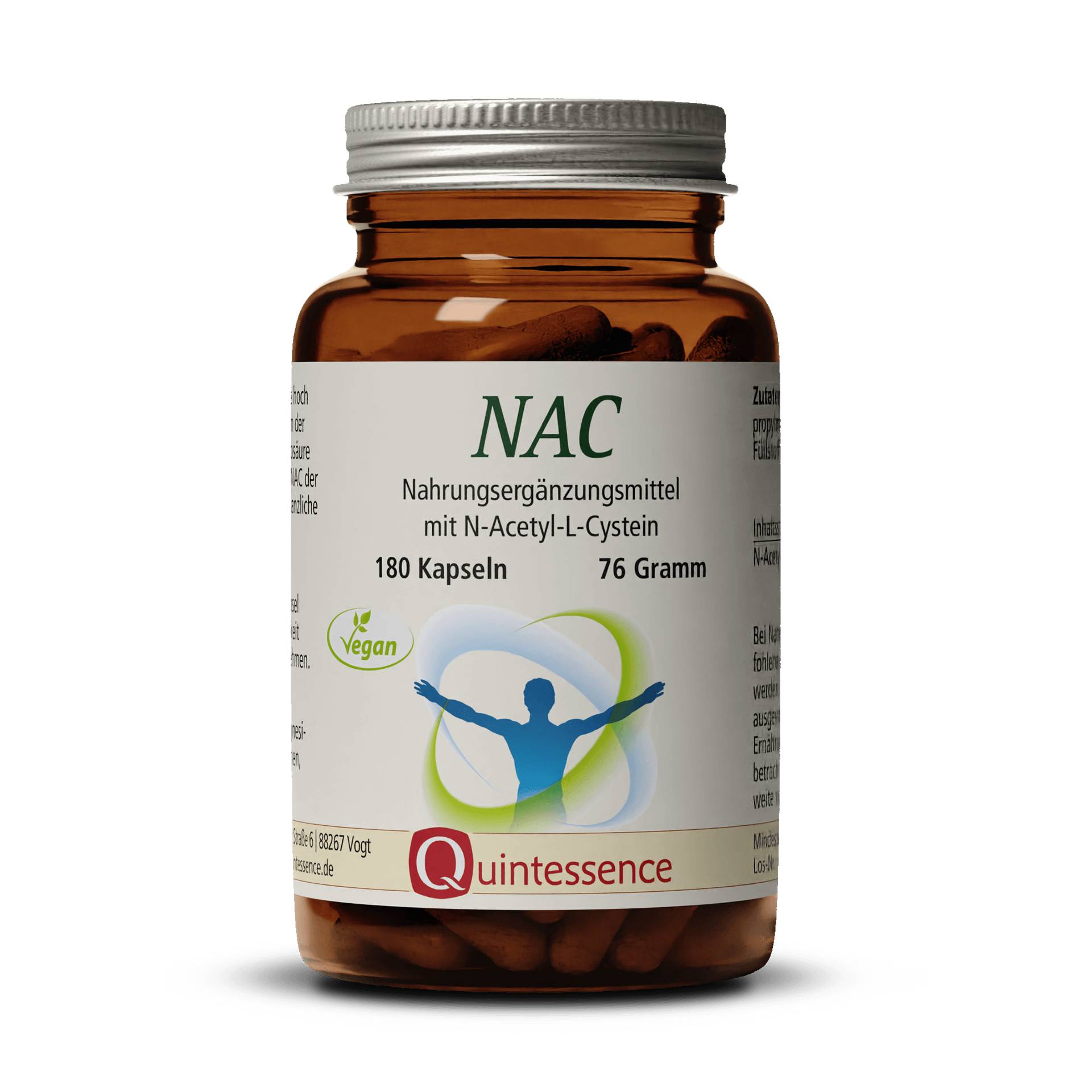 NAC N-Acetyl-L-Cystein 180 Kapseln - N-Acteyl-L-Cystein - Hohe Bioverfügbarkeit - Vegan - Quintessence von Quintessence