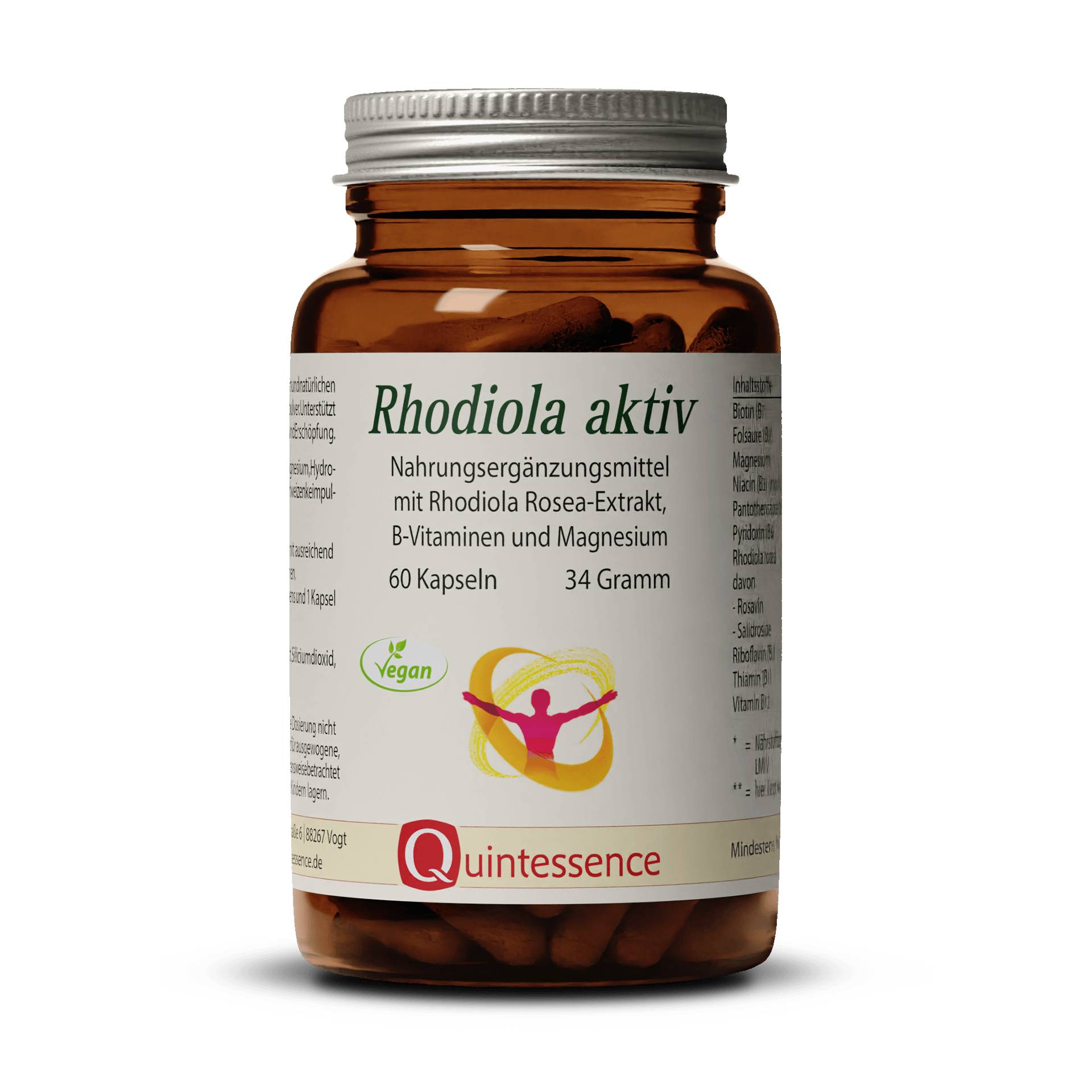 Rhodiola aktiv 60 Kapseln - Rhodiola Rosea Rosenwurz-Extrakt mit 3% - Vegan - Quintessence von Quintessence