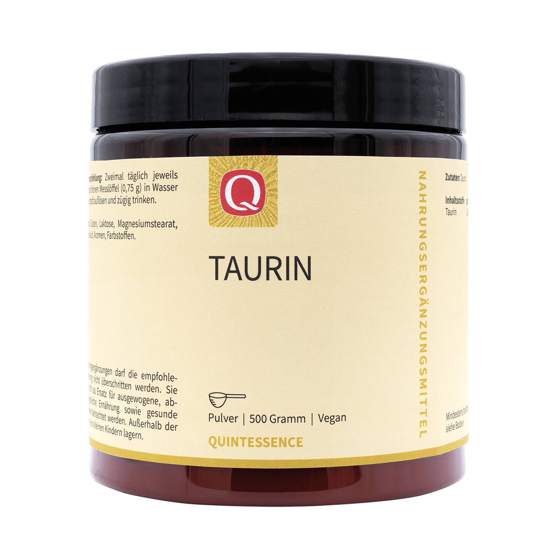 Taurin 500 g Pulver - 100 Prozent reines Taurin - Ohne Zusätze - Vegan - Quintessence von Quintessence