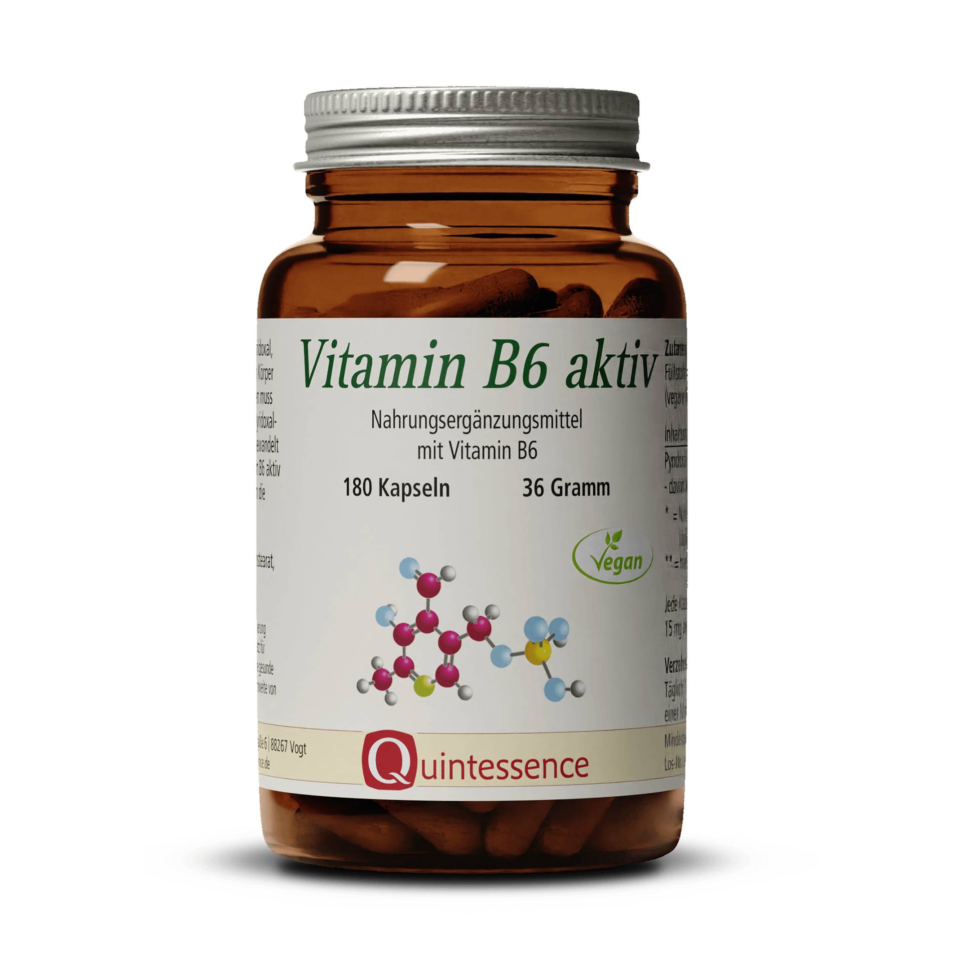 Vitamin B6 aktiv 180 Kapseln - Hochdosiertes Vitamin B6 in seiner aktiven Form - Vegan - Quintessence von Quintessence