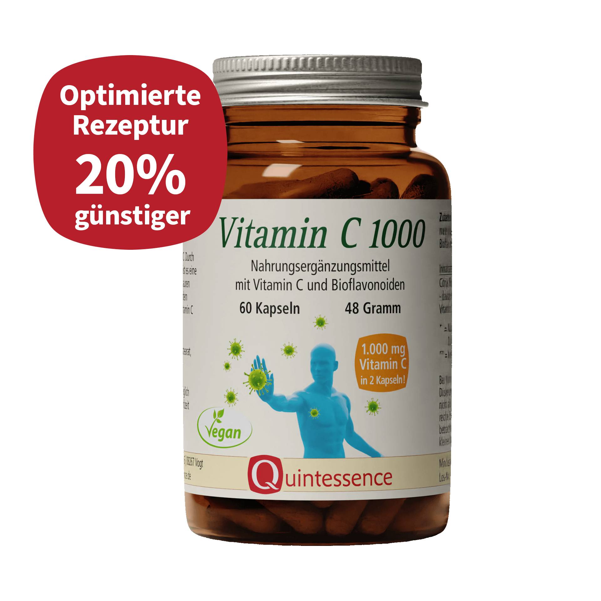 Vitamin C 1000 90 Kapseln - Hochdosiert - Markenrohstoff Ester C® - Vegan - Quintessence von Quintessence