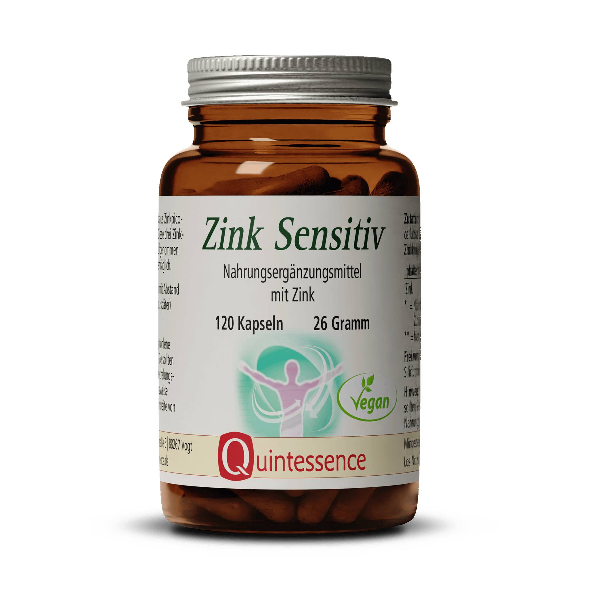 Zink Sensitiv 120 Kapseln - 15mg Zink pro Kapsel - Hohe Bioverfügbarkeit - Vegan - Quintessence von Quintessence