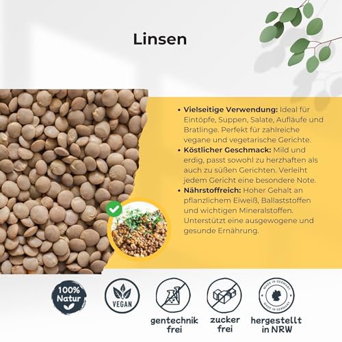 R&M Linsen 1000g | Reich an Pflanzlichem Eiweiß und Ballaststoffen, Vegan, Weiterverarbeitet in Deutschland, Ideal für Eintöpfe, Suppen und Salate R&M Linsen 1000g | Reich an Pflanzlichem Eiweiß und Ballaststoffen, Vegan, Weiterverarbeitet in Deutschland, Ideal für Eintöpfe, Suppen und Salate von R&M Futter und Lebensmittel GmbH