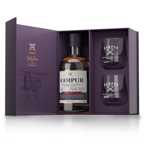 Rampur Asava Indian Single Malt Whisky| 1 x 700 ml - Geschenkbox | Mit zwei gebrandeten Gläsern in der Box enthalten Rampur Asava Indian Single Malt Whisky| 1 x 700 ml - Geschenkbox | Mit zwei gebrandeten Gläsern in der Box enthalten von RAMPUR