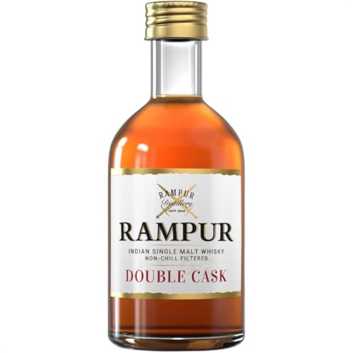 Rampur Double Cask Malt Whisky Probierflasche - 45% Alkoholgehalt - Whisky Einzelflasche 50ml | Premium Indischer Non-Chill Filtered Cask Strength Whisky Rampur Double Cask Malt Whisky Probierflasche - 45% Alkoholgehalt - Whisky Einzelflasche 50ml | Premium Indischer Non-Chill Filtered Cask Strength Whisky von RAMPUR