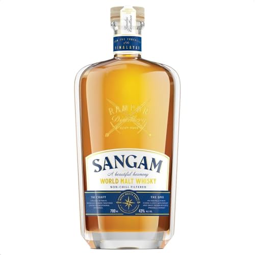 Rampur Sangam World Malt Whisky - 43% Alkoholgehalt - Whisky Einzelflasche 70cl | Premium Indischer Whisky | Sanfter Blended Whisky Rampur Sangam World Malt Whisky - 43% Alkoholgehalt - Whisky Einzelflasche 70cl | Premium Indischer Whisky | Sanfter Blended Whisky von RAMPUR