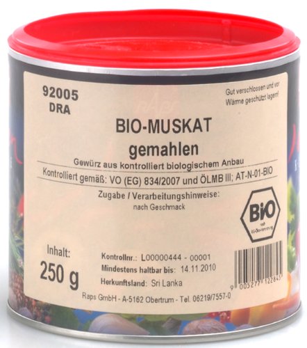 1a RAPS Gewürze - BIO MUSKATNUSS --- gemahlen --- Dose 250g --- 1092005-001 von RAPS Rohgewürze