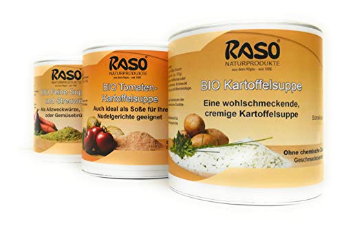 Bio Suppen PAKET 250g Instant Suppe Tomaten Kartoffel Creme Suppe | 1x BIO Kartoffelsuppe 250g | 1x BIO Gemüsebrühe 300g | Instantsuppen | Trocken Suppen von RASO Naturprodukte von RASO Naturprodukte