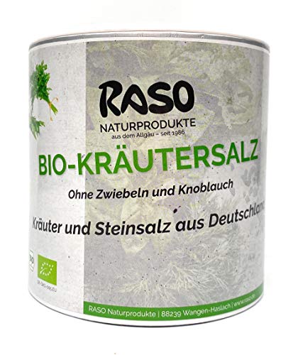 Kräutersalz ohne Geschmacksverstärker BIO von RASO | GRATIS VERSAND | Kräutersalz - Steinsalz mit Schnittlauch, Petersilie, Liebstöckel aus biologischem Anbau von RASO Naturprodukte