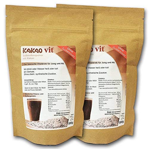 Protein Shakes 2x500g - HOCHWERTIGE Whey Protein Kakao Geschmack ohne Zuckerzusatz von RASO Naturprodukte