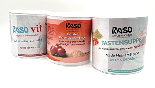 Suppen zum abnehmen ( max. 0.2g Fett ) vollwertige Vorteilspack - Tomatensuppe - Fitness Suppe - Fastensuppe - Fasten mit Molke - Basische Ernährung ohne chemische & synthetische Zusätze von RASO Naturprodukte