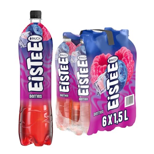 Rauch Eistee Berries - Bester Fruchttee mit Himbeer & Heidelbeer Geschmack | Erfrischungsgetränk & Durstlöscher | Purer Tee Genuss | Ideal für alle Sorten | 6x 1,5 Liter PET Flasche von RAUCH Eistee