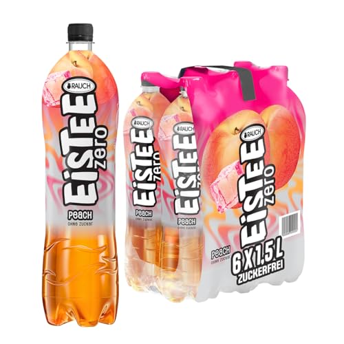 Rauch Eistee Zero Peach | Zuckerfreie Erfrischung | Pfirsich Geschmack aus Schwarztee und Hagebutte | 6x 1,5 Liter PET Flasche von RAUCH Eistee