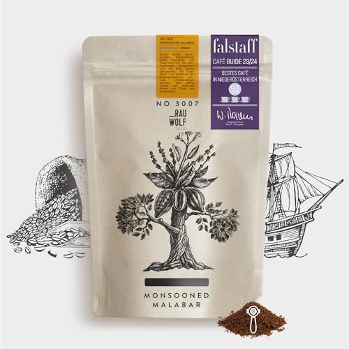 RAUWOLF RÖSTHAUS + BREWBAR Arabica Kaffeebohnen 3007 MONSOONED MALABAR [Falstaff prämiert] 250g Espresso Bohnen gemahlen für Siebträgermaschine ohne Mahlwerk von RAUWOLF RÖSTHAUS + BREWBAR