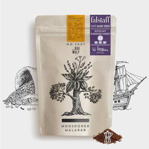 RAUWOLF RÖSTHAUS + BREWBAR Arabica Kaffeebohnen 3007 MONSOONED MALABAR [Falstaff prämiert] 250g Espresso Bohnen gemahlen für Bialetti und Espressokocher von RAUWOLF RÖSTHAUS + BREWBAR