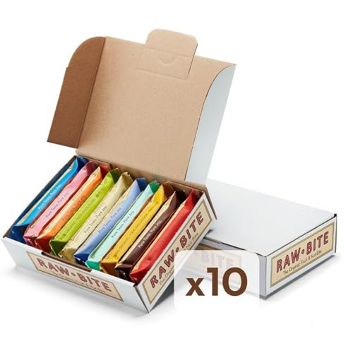 RAWBITE Riegel PROBIERBOX I 10 Bio Nuss-Riegel in Vorteilsbox I verschiedene Sorten I Datteln und Nüssen I Vegan, glutenfrei, laktosefrei I enthält von Natur aus Zucker I 10 x 45-50g von RAWBITE