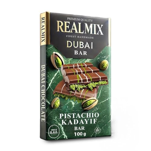 REALMIX Dubai Schokolade direkt aus Dubai UAE | echte Dubai Schokolade mit Pistazien und Kunafa Füllung | Hergestellt in Dubai U.A.E. | (Mittel, Milchschokolade) von REALMIX