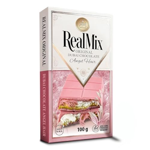 REALMIX Rosa Schokolade direkt aus Dubai VAE | Echter Dubai-Schokoladengenuss mit Himbeeraroma, gefüllt mit Zuckerwatte, Pistazien und Kadayif | Hergestellt in Dubai V.A.E. | 100 g REALMIX Rosa Schokolade direkt aus Dubai VAE | Echter Dubai-Schokoladengenuss mit Himbeeraroma, gefüllt mit Zuckerwatte, Pistazien und Kadayif | Hergestellt in Dubai V.A.E. | 100 g von REALMIX