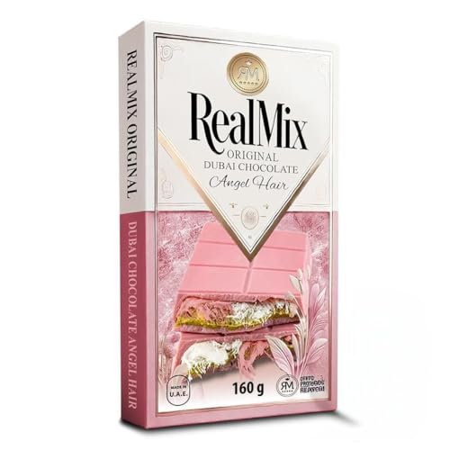 REALMIX Rosa Schokolade direkt aus Dubai VAE | Echter Dubai-Schokoladengenuss mit Himbeeraroma, gefüllt mit Zuckerwatte, Pistazien und Kadayif | Hergestellt in Dubai V.A.E. | 160 g REALMIX Rosa Schokolade direkt aus Dubai VAE | Echter Dubai-Schokoladengenuss mit Himbeeraroma, gefüllt mit Zuckerwatte, Pistazien und Kadayif | Hergestellt in Dubai V.A.E. | 160 g von REALMIX