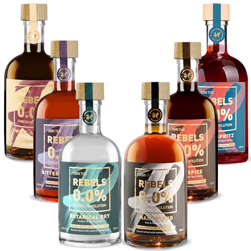 REBELS 0.0% Alkoholfreie Spirituosen 5+1 Gratis | Geschenk-Set mit 6 Sorten: Malt Blend, Spritz, Amaretto, Botanical Dry, Bitter Aperitivo, Rum Alternative | 6x500ml I Mocktails | Vegan REBELS 0.0% Alkoholfreie Spirituosen 5+1 Gratis | Geschenk-Set mit 6 Sorten: Malt Blend, Spritz, Amaretto, Botanical Dry, Bitter Aperitivo, Rum Alternative | 6x500ml I Mocktails | Vegan von REBELS 0.0%