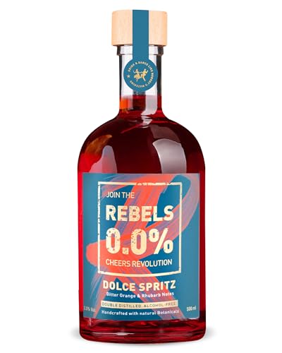 REBELS 0.0% Dolce Spritz | Alkoholfreier Spritz | Doppelt destilliert für intensives Aroma | Preisgekrönter Geschmack | Vegan | Natürliche Botanicals | Zum Mixen für alkoholfreie Cocktails | 500ml von REBELS 0.0%