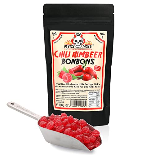 Chili Himbeer Bonbon - zuckerfrei- xtra scharf - 200g - RED DEVILS TASTE - im Zip Beutel von RED DEVILS TASTE