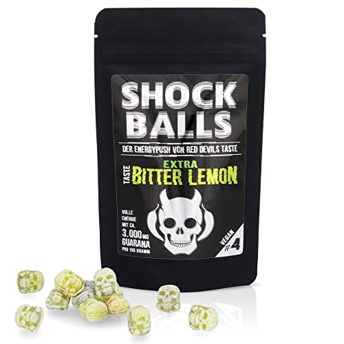 EXTRA POWER SHOCKBALLS BITTER LEMON mit 3000mg Guarana/Koffein der ENERGYPUSH von RED DEVILS TASTE