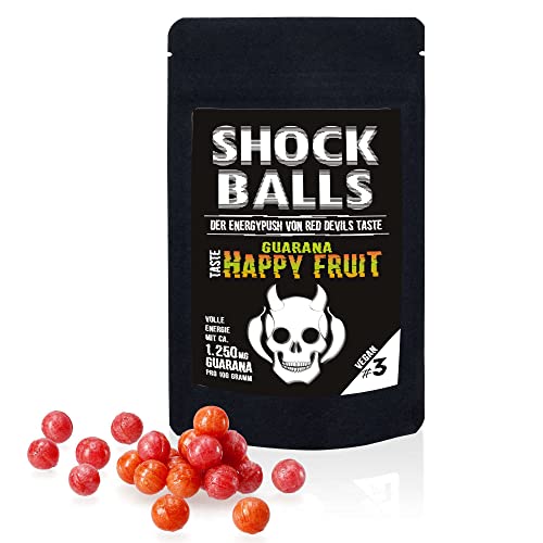 Shockballs Happy Fruits Energy Bonbons mit 1250mg Guarana und Koffein mit hochwertigem Zucker von RED DEVILS TASTE