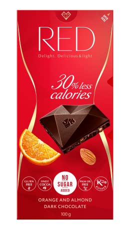 Red Schokolade, kalorienreduzierte Zartbitter-Schokolade mit Orange und Mandel - gesüßt mit Maltit 100g (4er Pack) von RED Delight