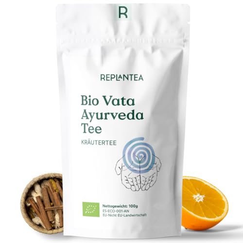 Ayurveda Tee BIO Vata 100g (50 Tassen) | Ayurvedischer Vata Tee mit Ingwer, Zimt, Lakritze, Bockshornklee, Orange REPLANTEA von REPLANTEA Cuidamos tu Naturaleza
