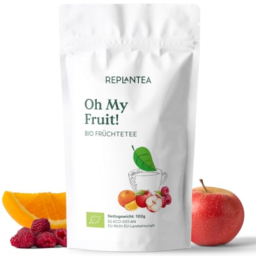 OH MY FRUIT! BIO FRÜCHTETEE 100g (50 Tassen) | Früchtetee Lose mit Apfel, Hibiskus, Himbeer, Orange und Steviablätter REPLANTEA von REPLANTEA Cuidamos tu Naturaleza