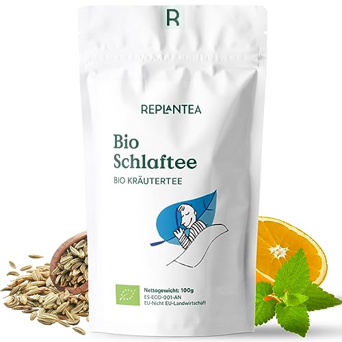 SCHLAFTEE BIO 100G (50 Tassen) | Abendtee, Kräutertee mit Zitronenmelisse, Fenchel, Kümmel, Orange REPLANTEA® von REPLANTEA Cuidamos tu Naturaleza